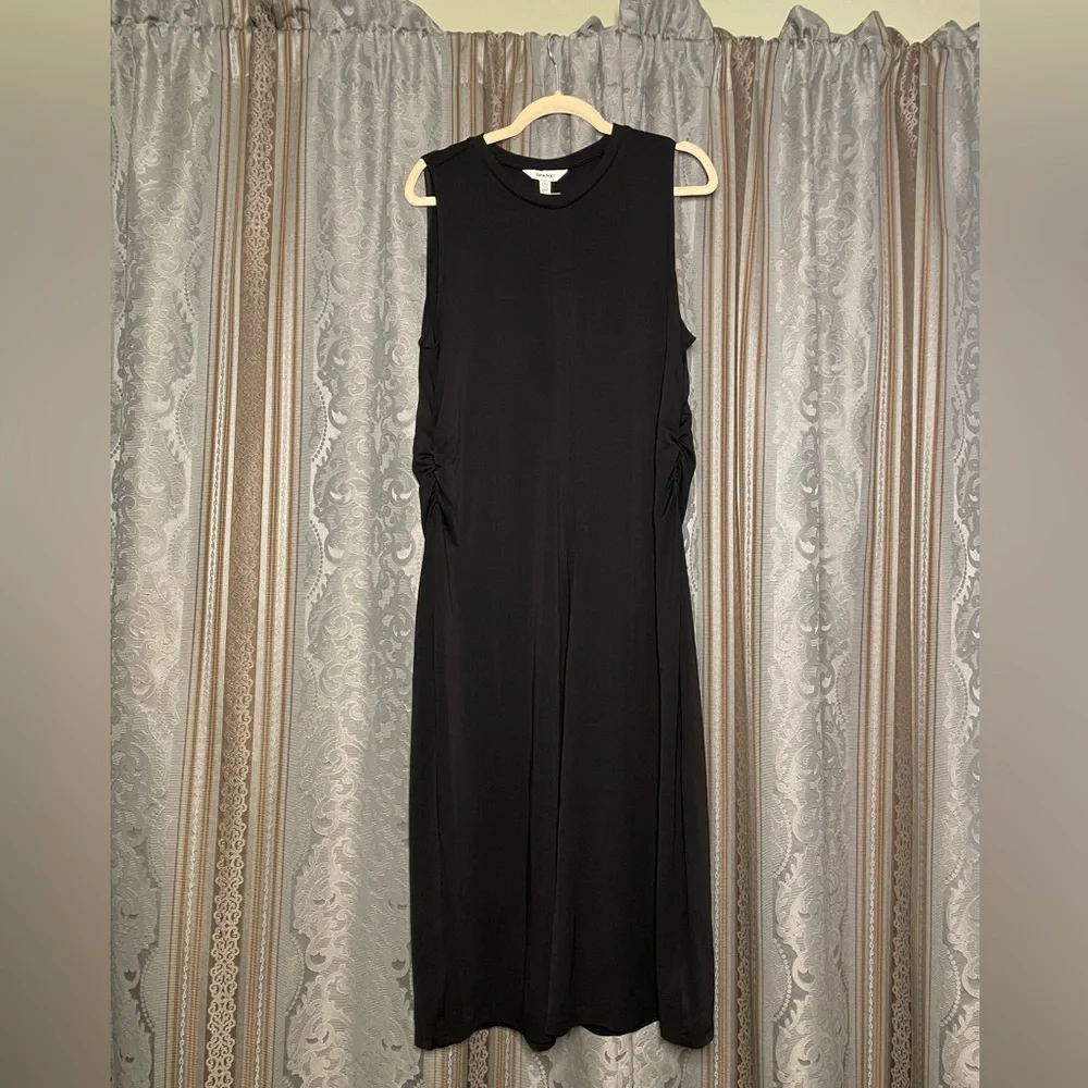 SPANX Sleek Jersey Crewneck Ruched Midi Dress Black